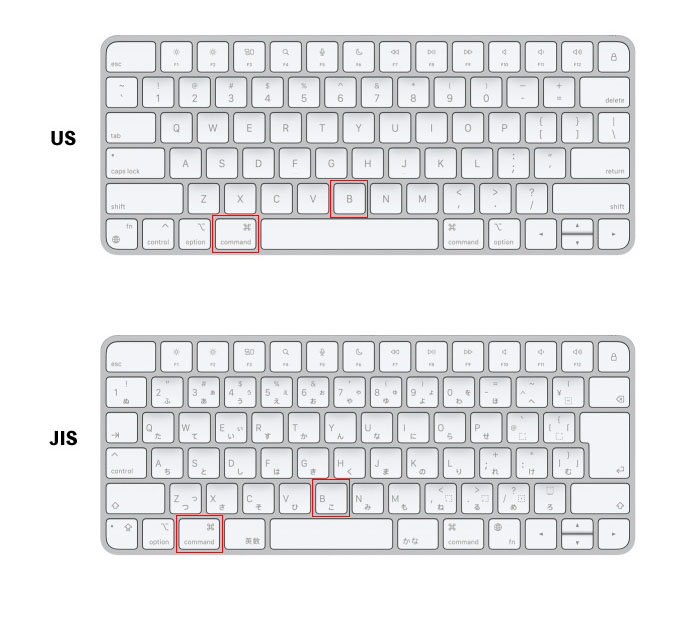 JISはcommandとBがちょっと遠い